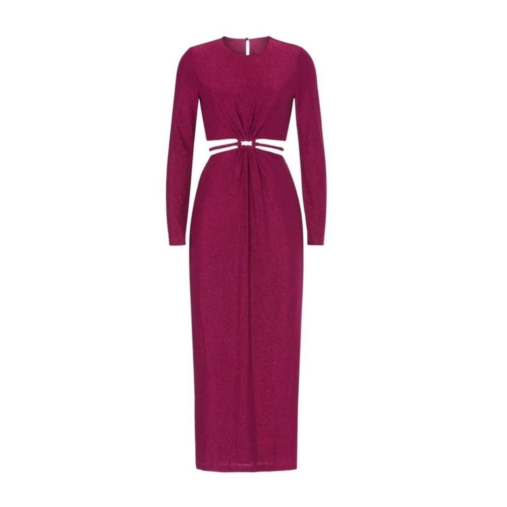 ML by Monique Lhuillier Elegant Purple Metallic Knit Long Sleeve Dress Size 10 - Picture 4 of 11